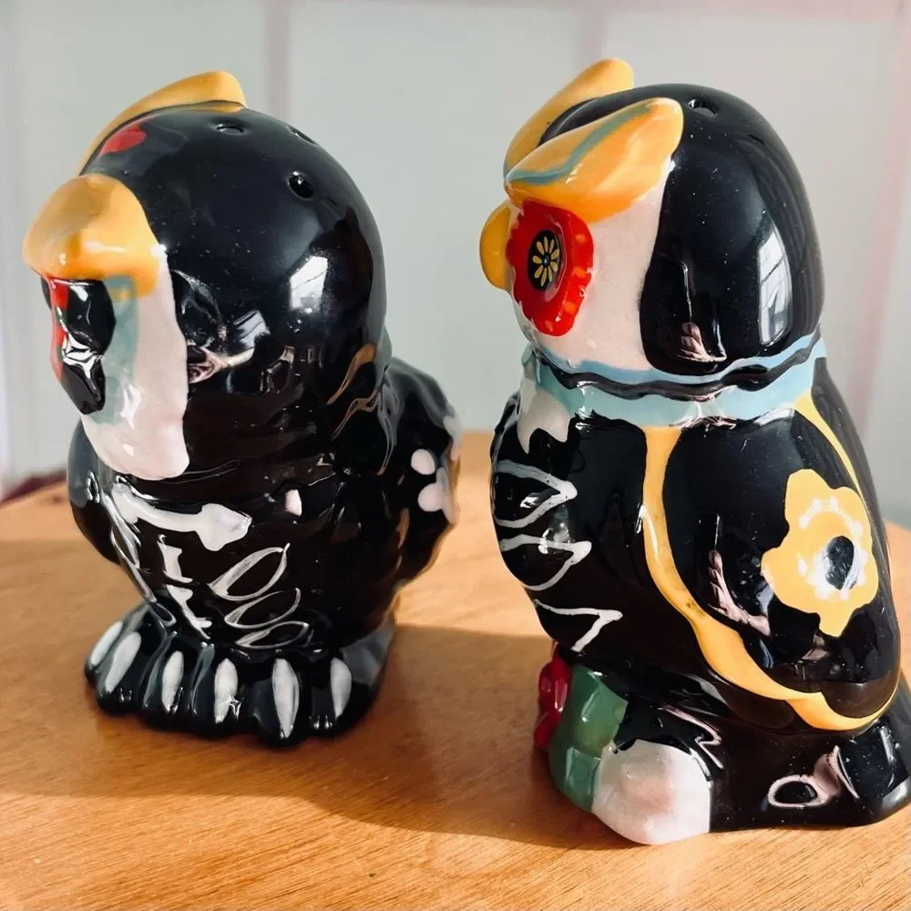 Sugar Skull Skeleton Owl Salt and Pepper Shakers Halloween Day of the Dead